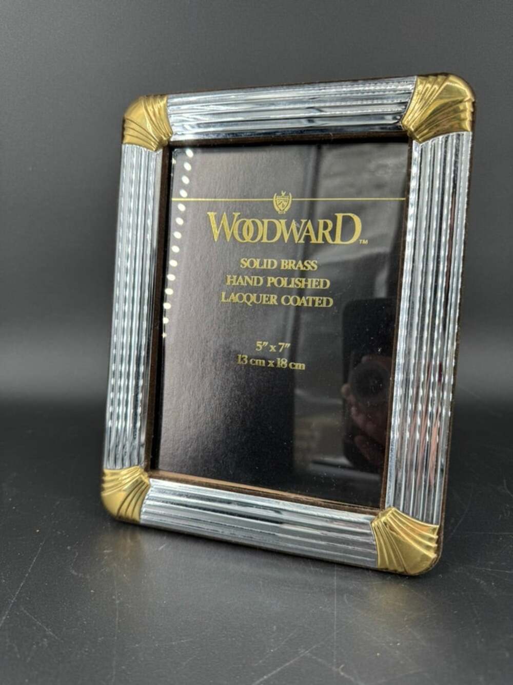 Vintage Woodward Solid Brass 5x7 Picture Frame Art Deco Gold Silver Tone